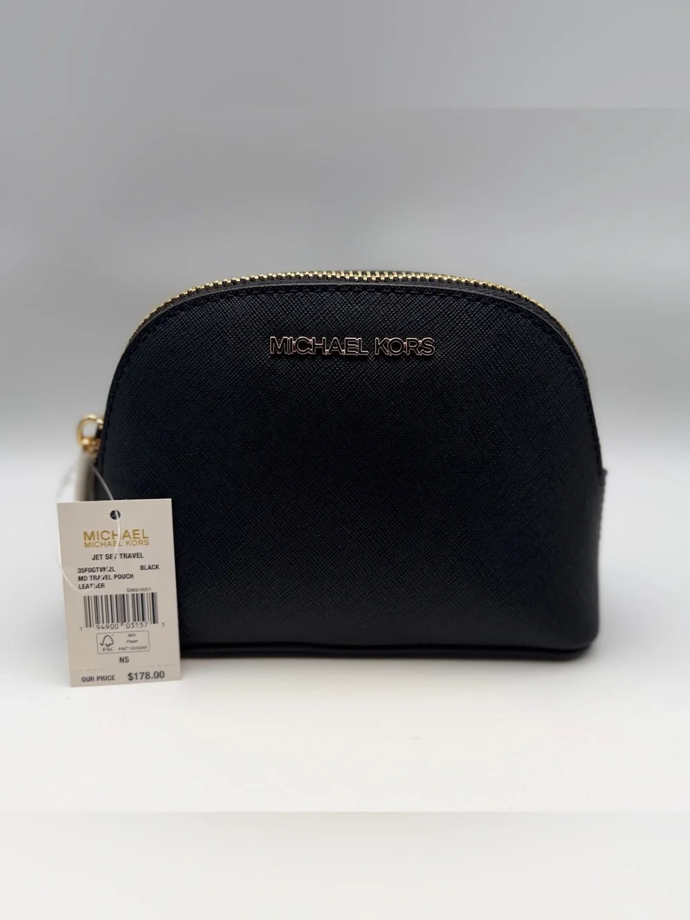 Michael Kors Jet Set Travel Saffiano Leather Medium Pouch — Black — NWT